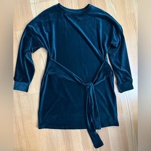 Dark Green Velour Tie Front Mini Dress
